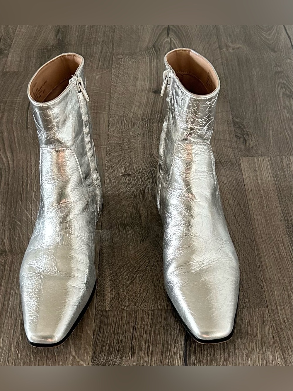 Steve Madden Silver Metallic Women's Ankle Boots - Sleek Zip Closure